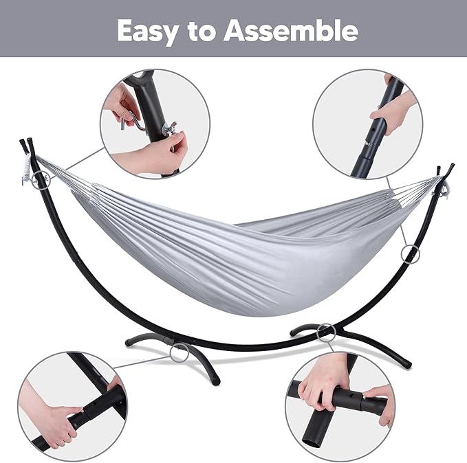 SUNCREAT Stand Alone Hammocks for Outside, 2 Person Self Standing Hammock, Light Gray