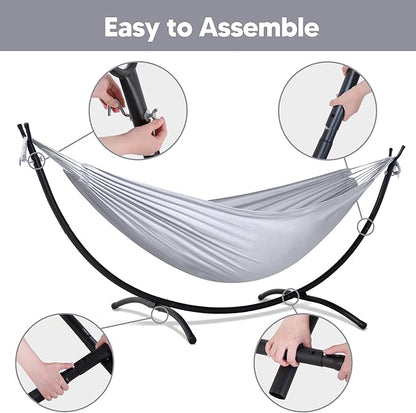 SUNCREAT Stand Alone Hammocks for Outside, 2 Person Self Standing Hammock, Light Gray