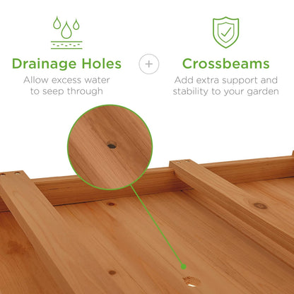 Best Choice Products Raised Garden Bed 48x24x32-inch Mobile Elevated Wood Planter w/Lockable Wheels, Storage Shelf, Protective Liner - Acorn Brown