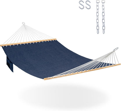 Lazy Daze Hammocks 11 FT Double Outside Hammock Quick Dry Olefin Fabric Hammock with Spreader Bar & Side Pocket for Outdoor Poolside Backyard 450 lbs Capacity, Heather Navy