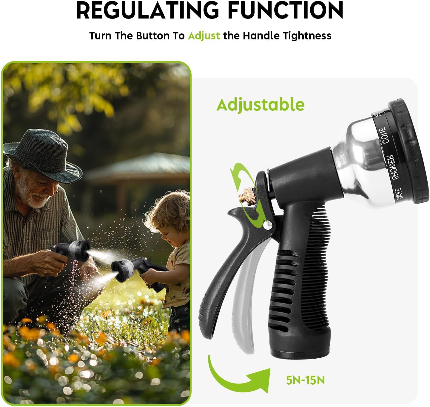 Garden Hose Nozzle Sprayer, Heavy Duty Metal Water Nozzle with 9 Adjustable Spray Patterns for Watering Lawn and Garden,car Washing, Pets.