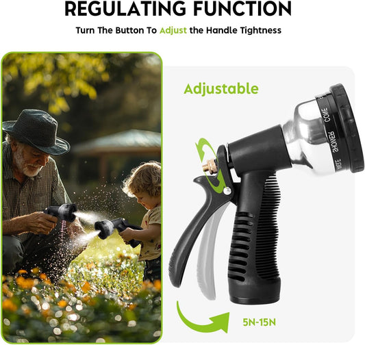 Garden Hose Nozzle Sprayer, Heavy Duty Metal Water Nozzle with 9 Adjustable Spray Patterns for Watering Lawn and Garden,car Washing, Pets.