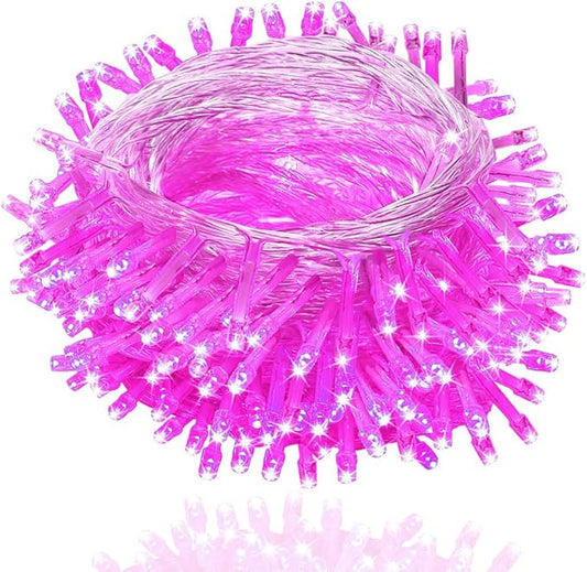 FULLBELL Fairy Lights Outdoor String Lights 33ft 100 LED with Memory Modes Controller, Extendable Christmas Lights Decorations for Wedding, Christmas, Party, Patio, Indoor Outdoor (Pink)