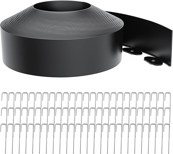 Landscape Edging 4 Inch Tall 60FT with 75Pcs Metal Spikes, Plastic Garden Edging Border Landscape Edging Border Lawn Edging for Landscaping, Flower Bed, Yard