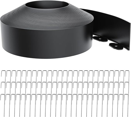 Landscape Edging 4 Inch Tall 60FT with 75Pcs Metal Spikes, Plastic Garden Edging Border Landscape Edging Border Lawn Edging for Landscaping, Flower Bed, Yard