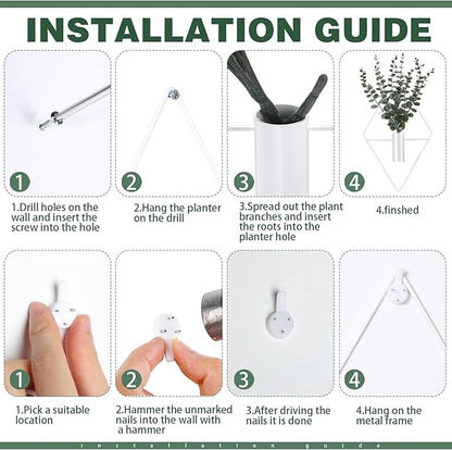 Jexine Hanging Planters with Artificial Eucalyptus Metal Hanging Vase Indoor Plants Holder Modern Geometric Boho Bathroom Wall Decor for Living Room Home Office(White,4 Pcs)