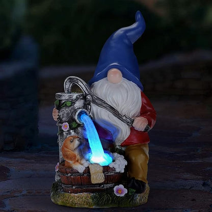 Garden Gnome Statue, Gnome Decoration for Yard with Blue Solar Light, Patio Porch Yard Garden Decor for Outside, Lawn Ornament