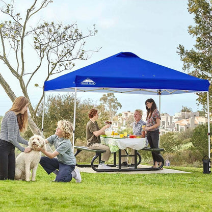 EAGLE PEAK Pop Up Canopy Tent with Wheeled Carry Bag, 8 Stakes, 4 Ropes, 4 Weight Bags, Easy Set Up Tent Canopy, 10x10 ft, 100sqft of Shade, Blue