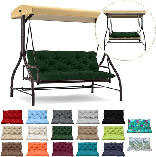 Swing Replacement Cushions with Backrest, 2 or 3 Seater Waterproof Non-Slip Overstuffed Swing Pad, Indoor/Outdoor Bench Cushion for Porch Chair Swings Garden Furniture (Dark green, 40 * 71 in)