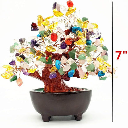 7 Inch Quartz Crystal Money Tree Bonsai Feng Shui Gem Decoration for Wealth and Luck (Multicolor)