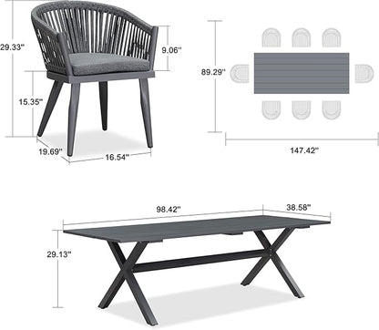 PURPLE LEAF 9 Piece Longer Outdoor Dining Set with Patio Aluminium Dining Table and Wicker Chairs Modern Furniture Cushions Sets for Backyard Indoor Decor Kitchen Gray
