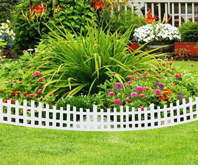 Garden Edging 33FT, Landscape Edging Borders [Extra Tall 4.9IN ] Flexible Lawn Edging Kit with 60pcs Stakes,Mini Plastic Fence for Tree Flowerbeds Grass Yard -White-2