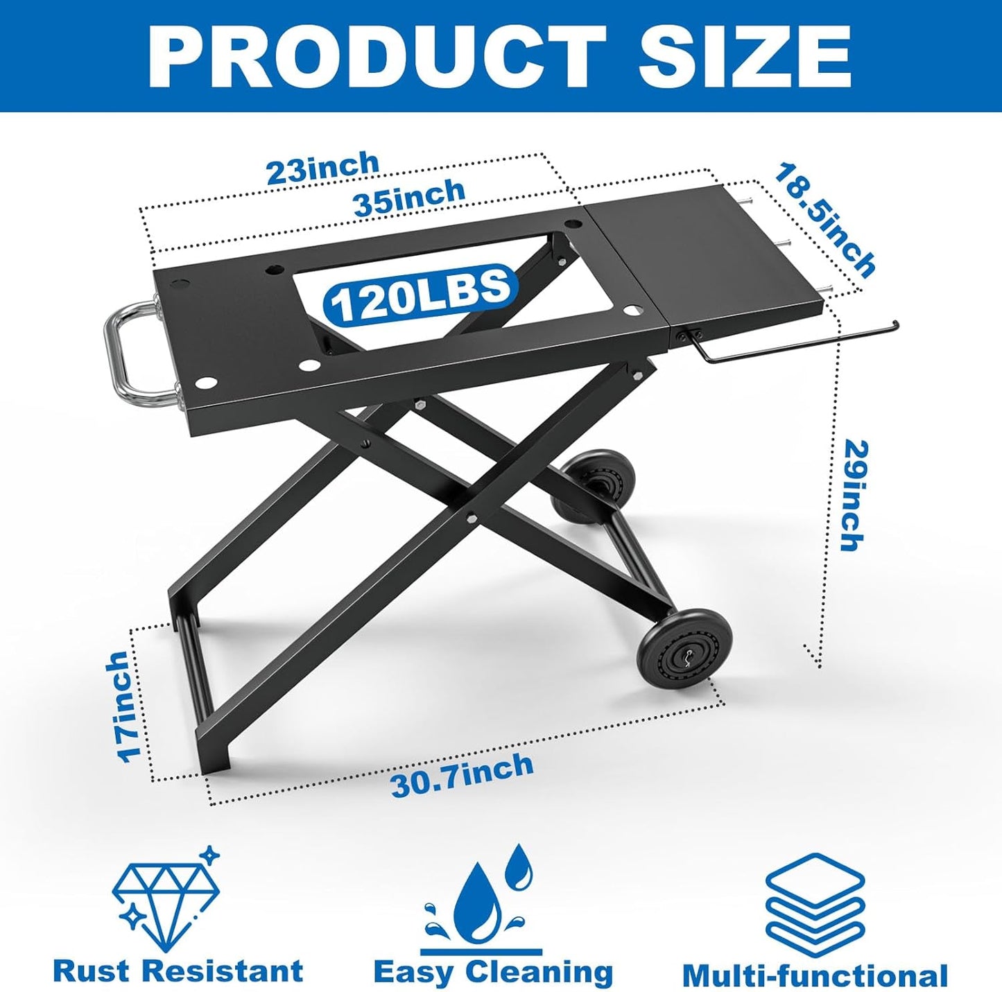 Foldable Grill Cart Table for Blackstone 22 Inch 17 Inch Tabletop Griddle Accessories,Portable Collapsible Grill Stand for Backyard, Camping and Outdoor Cooking with Wheels Side Table Transport Handle