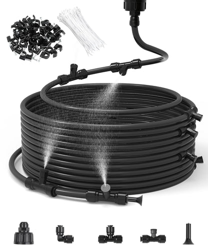 150FT Misters for Outside Patio Misters for Cooling (55 Mist Nozzles) Outdoor Water Patio Hose Greenhouse Mister System Outside Mist Backyard Trampoline for Waterpark Watering Misters for Cooling