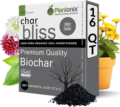 Char Bliss (16 Qts) - Organic Biochar for Plants - OMRI-Listed Biochar Soil Amendment Organic - Bio Char for Plants - Horticultural Charcoal for Plants, Potting Soil, Garden Soil, & Potting Mixes
