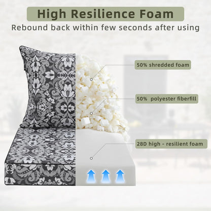 Favoyard Outdoor Seat Cushion 19 x 19 x 3 in Waterproof Pattern Fade Resistant Cover Removable Patio Furniture Cushions Deep Seat & Back Cushion Set with Adjustable Straps for Patio Chair Sofa Couch