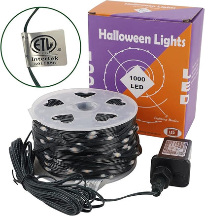 WATERGLIDE Extra Long 328 FT Halloween Lights, 1000 LED Outdoor Fairy String Light, Green PVC Copper Wire Christmas Lights, Plug in 8 Modes & Waterproof for Tree Party Home Yard Decor, Orange