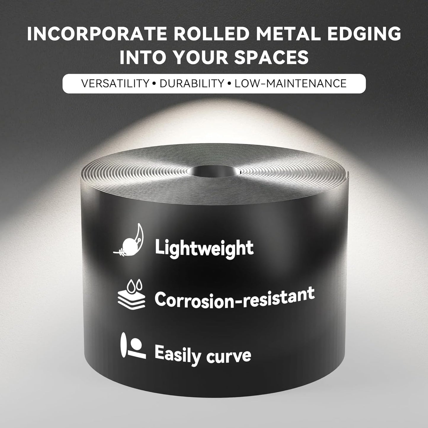 Worth Galvanized Steel Landscape Edging 8" x50' Metal Garden Edging Roll Flexible Bender Border with 16Pcs Stakes for Lawn, Flower Bed Edges, Black