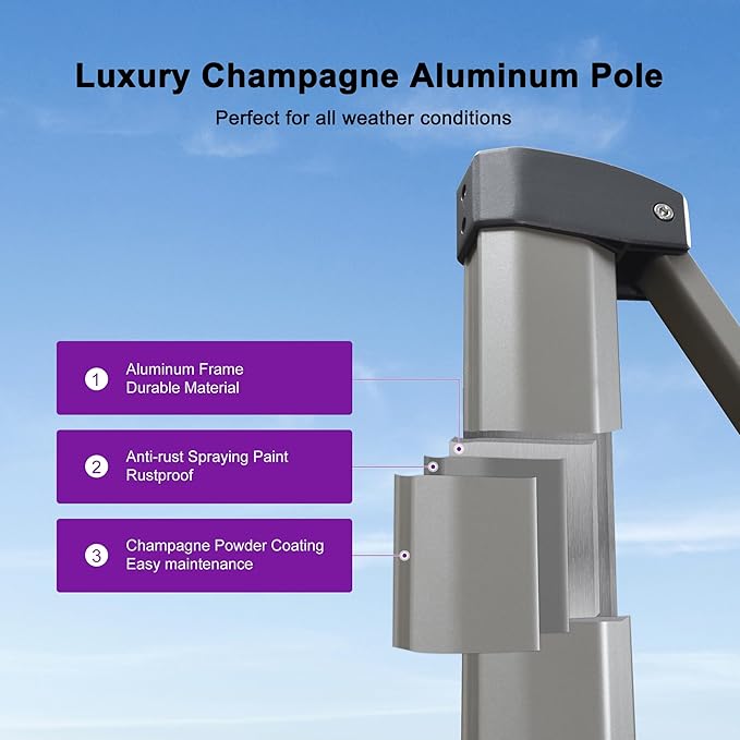 PURPLE LEAF Patio Umbrella with Base Included, 9ft Outdoor Aluminum Cantilever Umbrella with 360° Rotation, Aluminum Large Offset Umbrella for Outdoor Garden Pool, Navy Blue