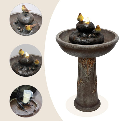 G-LEAF Outdoor Garden Bird Bath Fountain with LED Lights, Freestanding Waterfall Birdbath Garden Water Fountain for Backyard, Patio