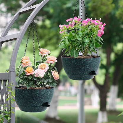 12 Inch Hanging Baskets 2 PC with Chains, Self-Watering Hanging Planters for Indoor Outdoor Plants, Plastic Hanging Flower Pots, Black with Green Speckles