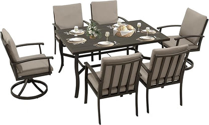 HAPPATIO 7 Piece Patio Dining Set, Aluminum Outdoor Dining Set for 6, Patio Furniture Sets, 2 Swivel Dining Chairs, 4 Dining Chairs, Aluminum Furniture Set for Patio, Yard (Black)