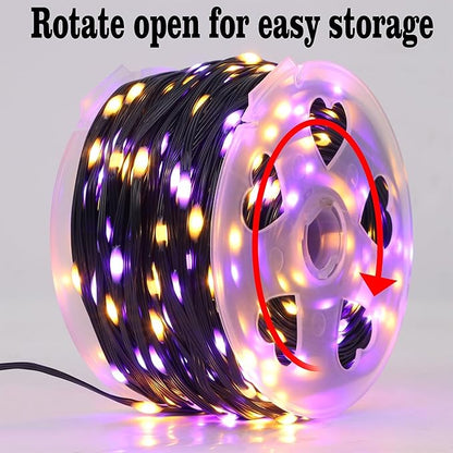 WATERGLIDE Extra Long 328FT Halloween Lights, 1000 LED Outdoor Fairy String Lights, Green PVC Copper Wire Christmas Light, Plug in 8 Modes & Waterproof for Tree Party Home Yard Decor, Orange&Purple