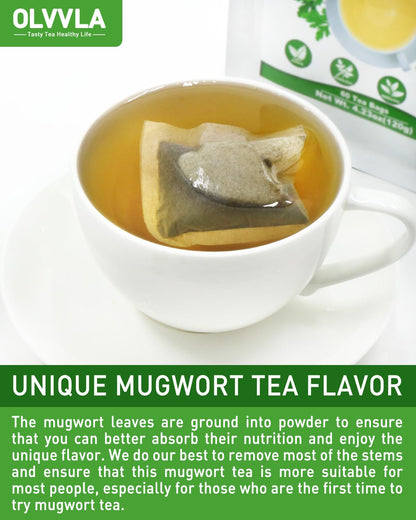 Olvvla - Premium Mugwort Tea - 2g X 60 Count - 100% Pure Natural Mugwort Tea Bag - Caffeine-free - Mugwort Herb Dried - Rich in Antioxidants & Support Digestion