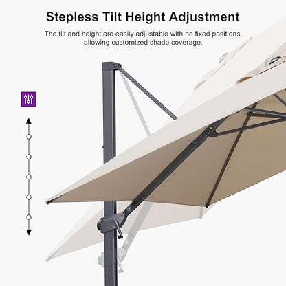 PURPLE LEAF 10' × 13' Patio Cantilever Umbrella Outdoor Rectangle Adjustable Offset Umbrellas with 360-degree Rotation and 8 Heavy Duty Metal Ribs for Garden Deck Pool Beige