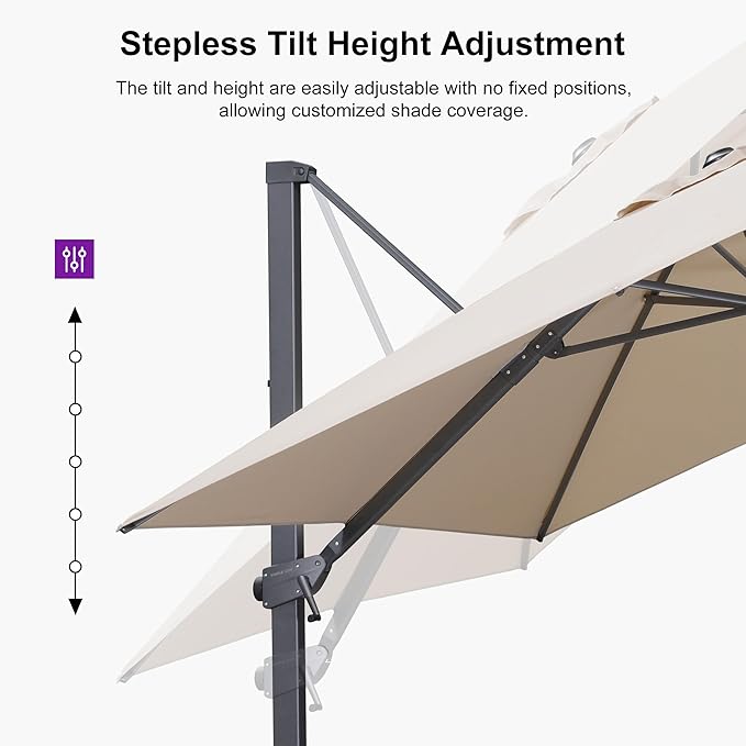 PURPLE LEAF 9' X 11.5' Patio Cantilever Umbrella Outdoor Rectangle Adjustable Offset Umbrellas with 360-degree Rotation and 8 Heavy Duty Metal Ribs for Garden Deck Pool Beige