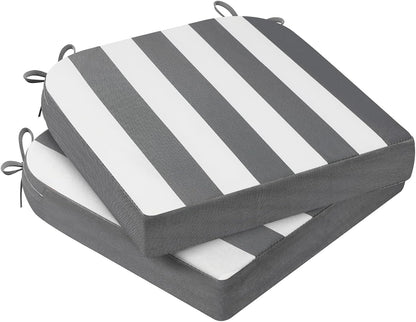AAAAAcessories Outdoor Seat Cushions for Chairs, Waterproof, Fade-Resistant Patio Furniture Replacement Cushions, 17" x 16" x 2", Set of 2, Gray Cabana Stripe