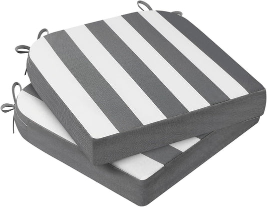 AAAAAcessories Outdoor Seat Cushions for Chairs, Waterproof, Fade-Resistant Patio Furniture Replacement Cushions, 17" x 16" x 2", Set of 2, Gray Cabana Stripe
