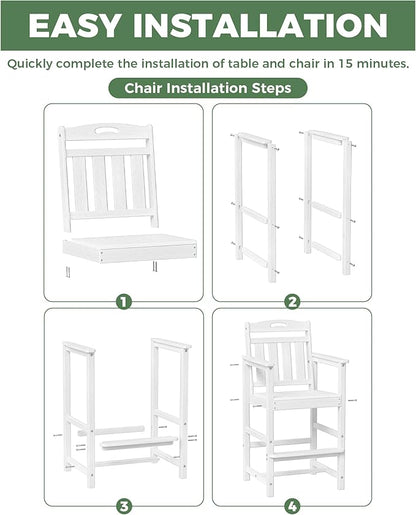 HDPE Outdoor Patio Tall Adirondack Bar Chairs Set of 2, All-Weather Bar Height Balcony Adirondack Stools for Bistro, Garden, Backyard, Pool, Deck | White