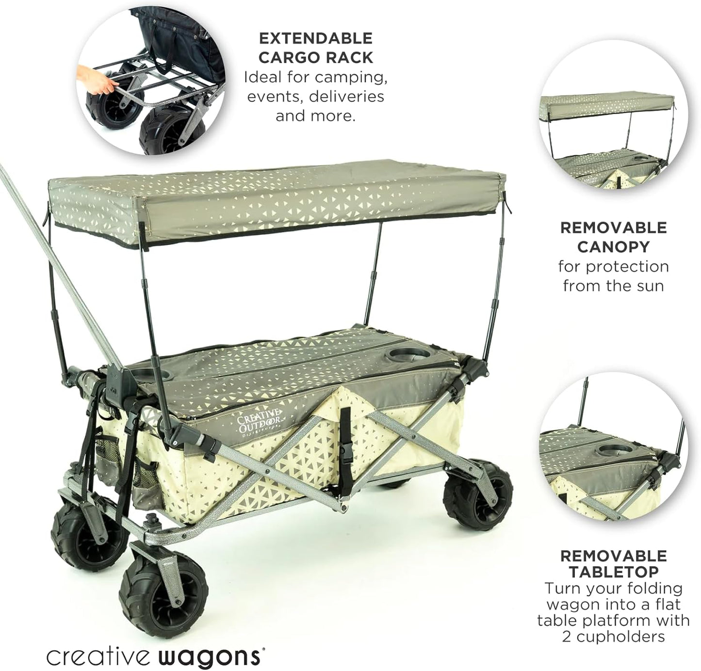 Creative Outdoor All-Terrain Deluxe Wagon | 360 Swivel All Terrain Wheels | Great for Beach, Park, Garden & Tailgate | Multiple Color Options