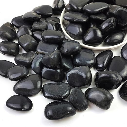 1-2.2 Inch Natural River Rocks,10LB Black Polished Pebbles for Garden Landscaping. Fish Tank Decorative River Rocks, Vase Filling Pebbles, Outdoor Decorative River Rocks