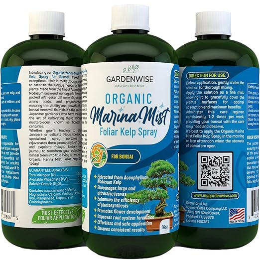 Organic Marina Mist Foliar Spray for All Live Indoor and Outdoor Bonsai Tree Plants | Micro Nutrients for Vital Bonsai Health | Gentle Formula | Liquid Plant Food | Quick Results (8 oz)