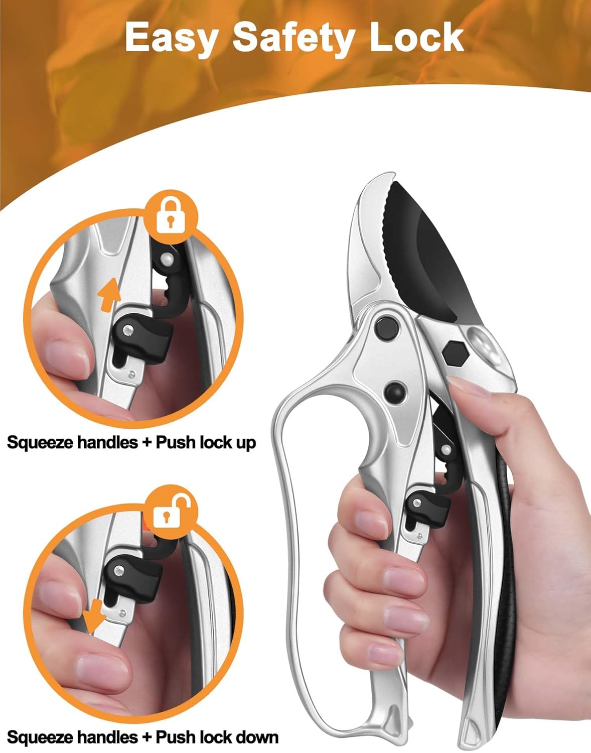 Ratchet Anvil Pruning Shears for Gardening Heavy Duty, Labor-Saving Design Garden Clippers for Arthritis Weak Hands, 3/4" Cut Capacity Branch Cutter for Tree Trimming, Flower, Rose, Plant