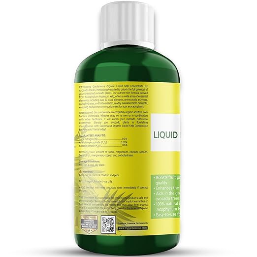 Organic Premium Kelp Seaweed Fertilizer - Liquid Plant Food - Nutrient-Rich Soil Enhancer - Improves Fruit Yield and Quality - Natural Plant Food for Avocado Tree (32 OZ)