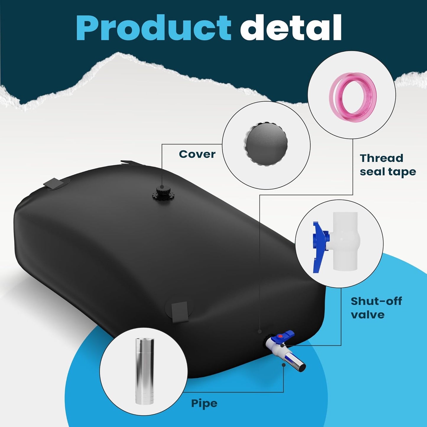 Large Capacity Water Storage Bladder, Portable Water Tank Containers, Bladder Tank for Drought Resistance, Fire Prevention, Emergency Water, Agricultural Irrigation Outdoor(330L/87Gal,Black)