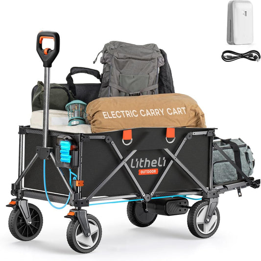 Litheli Electric Wagon Cart with Battery Power, All-Terrain Wheels & Variable Speed | 200L Capacity, 300 lbs Heavy-Duty Utility Wagon for Camping Gear, Beach Trips, Garden Tools & Shopping Hauls