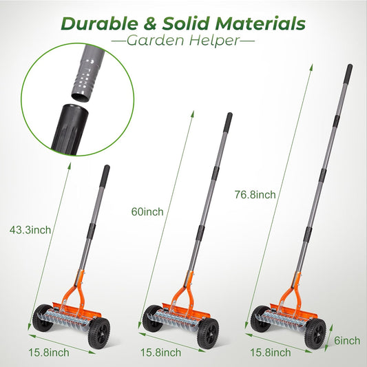 Walensee Dethatching Roller Rake with 76.8'' Adjustable Handle, 2mm Stainless Steel Blades, Heavy Duty Lawn Thatch Remover for Moss, Grass Clippings, Leaves & Debris – Ideal for Yard & Garden Cleanup