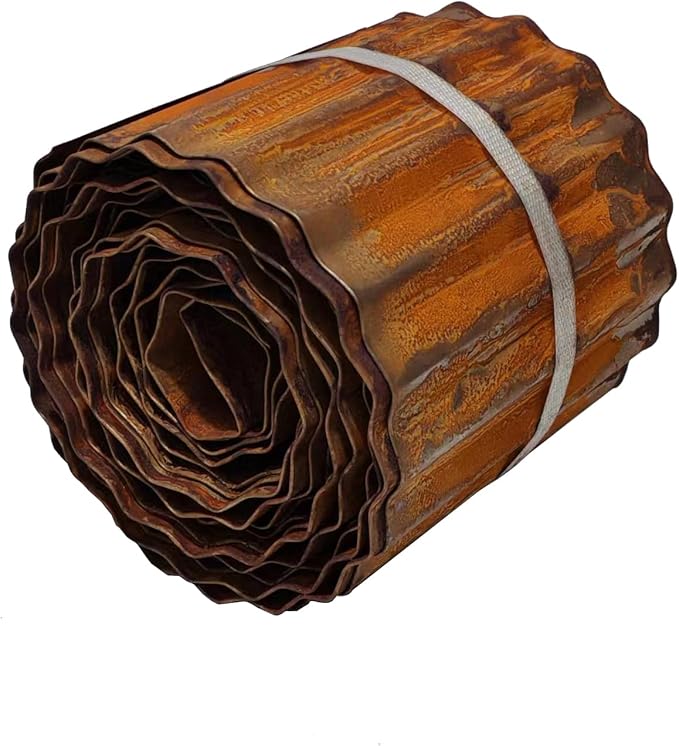 Metal Landscape Edging Border,8 inch × 40 feet Corrugated Garden Edging for Flower Bed,Lawn (Rusted, 8 Inch × 40FT)