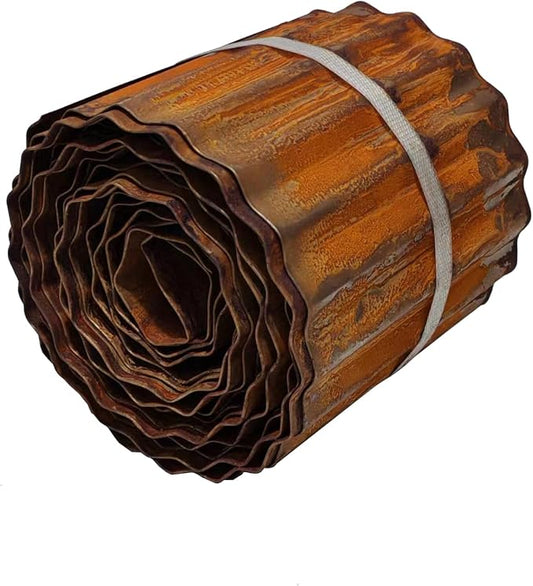 Metal Landscape Edging Border,8 inch × 40 feet Corrugated Garden Edging for Flower Bed,Lawn (Rusted, 8 Inch × 40FT)