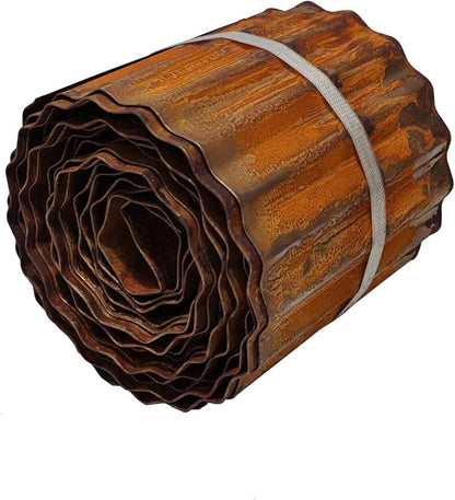 Metal Landscape Edging Border,6 inch × 20 feet Corrugated Garden Edging for Flower Bed,Lawn (Rusted, 6 Inch × 20FT)