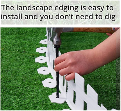 Garden Edging 33FT, Landscape Edging Borders [Extra Tall 4.9IN ] Flexible Lawn Edging Kit with 60pcs Stakes,Mini Plastic Fence for Tree Flowerbeds Grass Yard -White-2