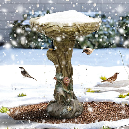 SKYFIRE 25.5” H Concrete Birdbaths for Outdoors -Large Woodland Tree Trunk Yard Statue Decoration，Vintage Birdbath with Bird Figurines Yard Statue for Garden, Patio, Lawn, Backyard