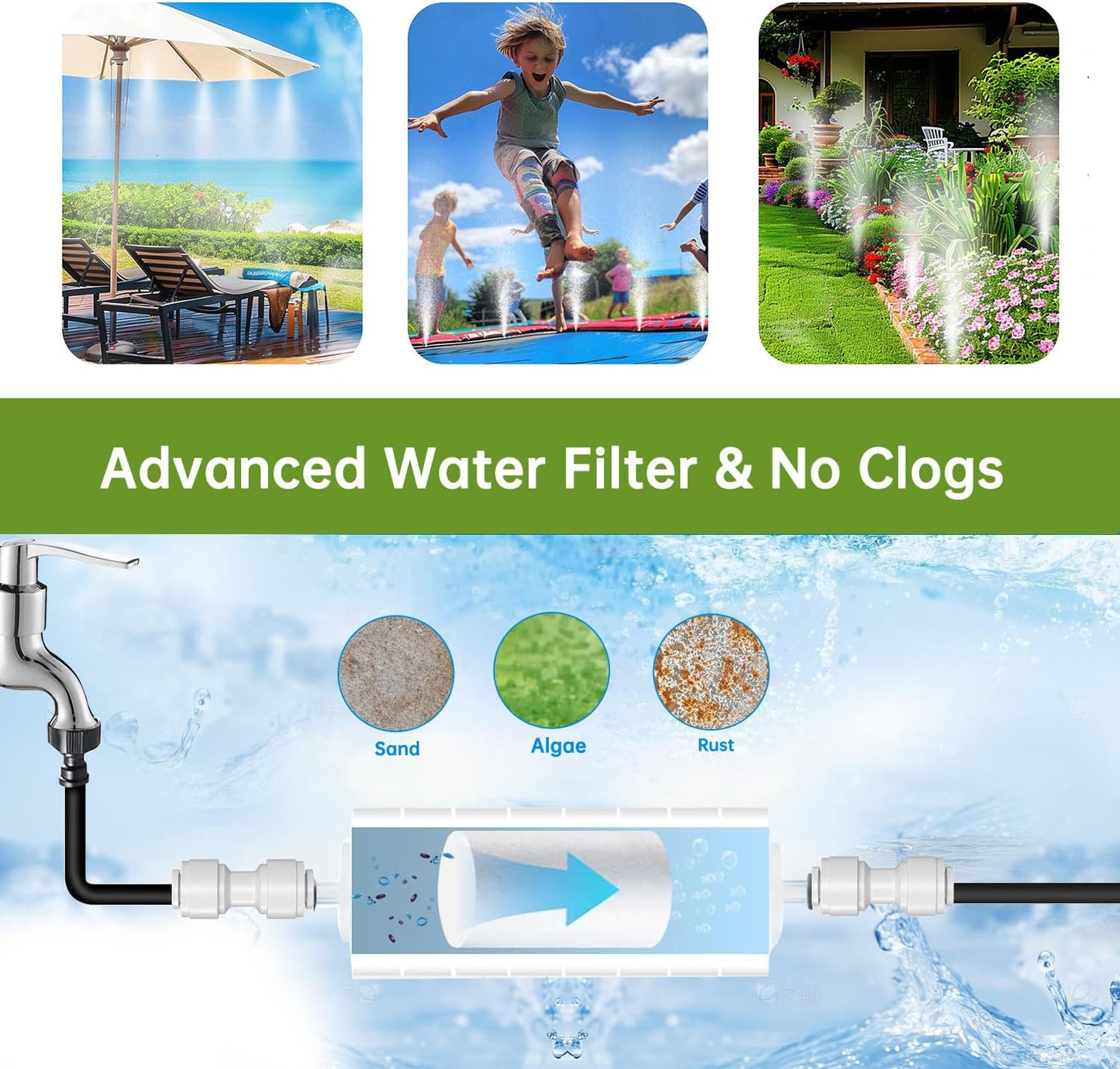 50FT Outdoor Misting Cooling System‌ - Patio Garden Kit with ‌Brass Nozzles & UV Tubing‌, DIY Install for ‌Pool, BBQ, Greenhouse‌, Water-Saving High Pressure Cooler