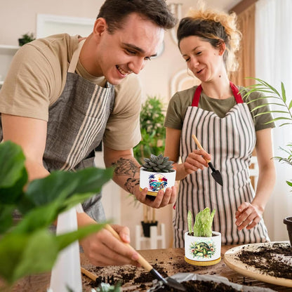 Turtle Succulent Pots 3 Pack, 3 Inch Succulent Planters with Drainage and Bamboo Tray, Turtle Gifts for Women, Ceramic Small Pots for Baby Plants, Cactus, Herbs- Plants Not Included