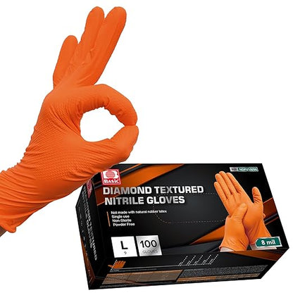 Jointown Basic Heavy Duty Nitrile Gloves, Mechanic Gloves 8 Mil Nitrile Disposable, with Raised Diamond Texture, Case of 1000, Orange, Large