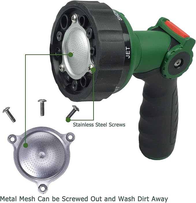 Garden Hose Nozzle Thumb Control Heavy Duty Metal Water Nozzle with Adjustable Watering Patterns High Pressure Hose Nozzle Sprayer, Pefect for Car Washing and Pets Showering